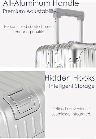 20 Inch All Aluminum Carry On Luggage with Wheels, Hard Shell Zipperless Suitcase with TSA Locks, Silver Travel Luggage (22x14x9 Airline Approved)