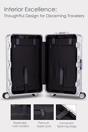 20 Inch All Aluminum Carry On Luggage with Wheels, Hard Shell Zipperless Suitcase with TSA Locks, Silver Travel Luggage (22x14x9 Airline Approved)