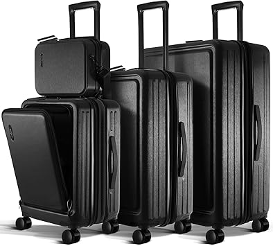 Hard Shell Luggage Sets with Spinner Wheels 4 Piece, Expandable Large Suitcases with TSA Lock, Travel Large Suitcase Set, Black Luggage Set