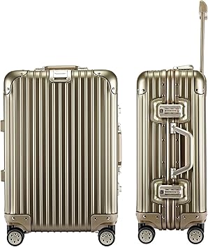 20 Inch All Aluminum Carry On Luggage with Wheels, Hard Shell Zipperless Suitcase with TSA Locks, Gold Travel Luggage (22x14x9 Airline Approved)