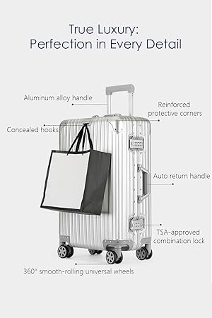 20 Inch All Aluminum Carry On Luggage with Wheels, Hard Shell Zipperless Suitcase with TSA Locks, Silver Travel Luggage (22x14x9 Airline Approved)