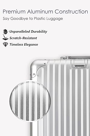 20 Inch All Aluminum Carry On Luggage with Wheels, Hard Shell Zipperless Suitcase with TSA Locks, Silver Travel Luggage (22x14x9 Airline Approved)