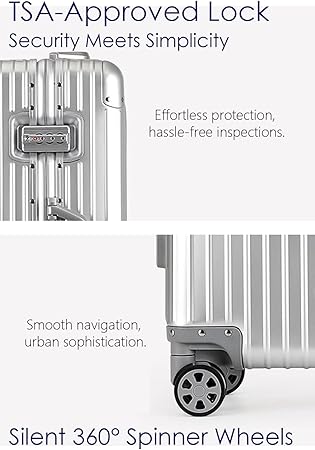 20 Inch All Aluminum Carry On Luggage with Wheels, Hard Shell Zipperless Suitcase with TSA Locks, Silver Travel Luggage (22x14x9 Airline Approved)