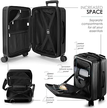 Hard Shell Luggage Sets with Spinner Wheels 4 Piece, Expandable Large Suitcases with TSA Lock, Travel Large Suitcase Set, Black Luggage Set
